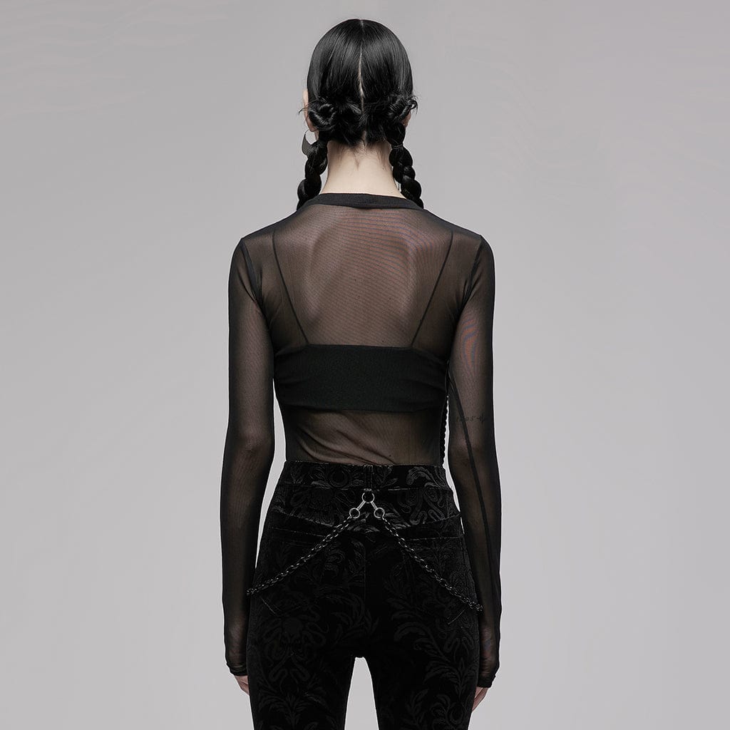 Punk Rave Women's Punk Dragon Printed Sheer Long Sleeved Mesh Top