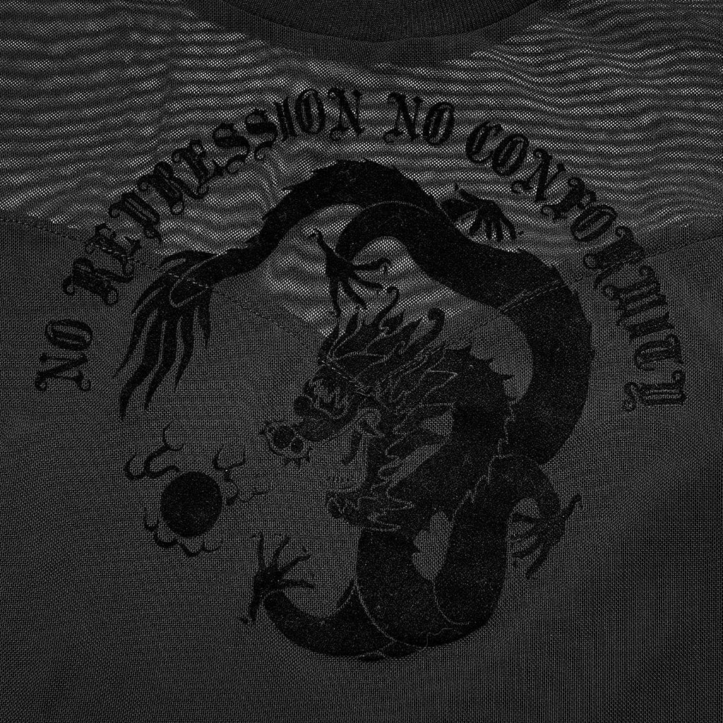 Punk Rave Women's Punk Dragon Printed Sheer Long Sleeved Mesh Top