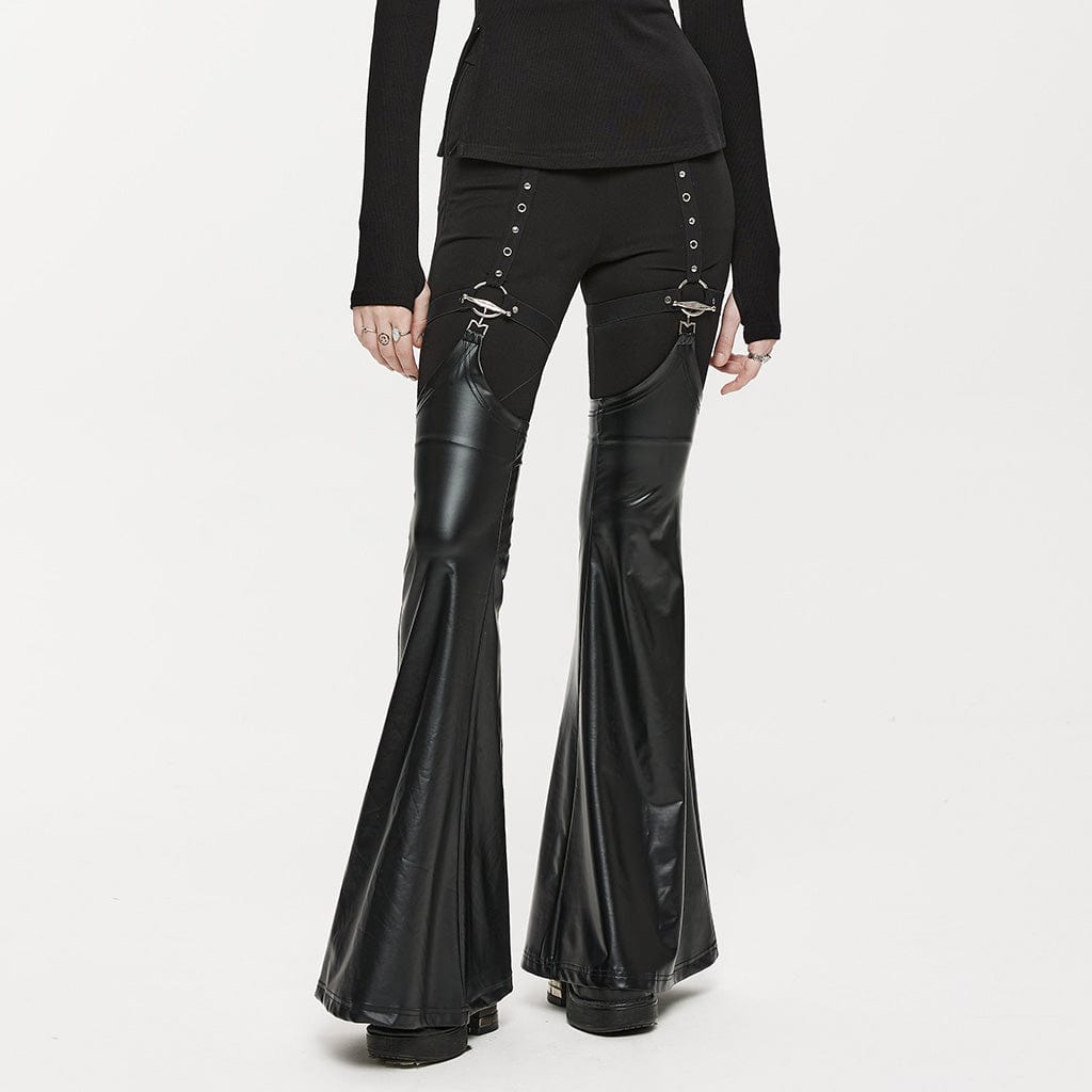 PUNK RAVE Women's Punk Eyelet Leggings with Faux Leather Leg Warmers