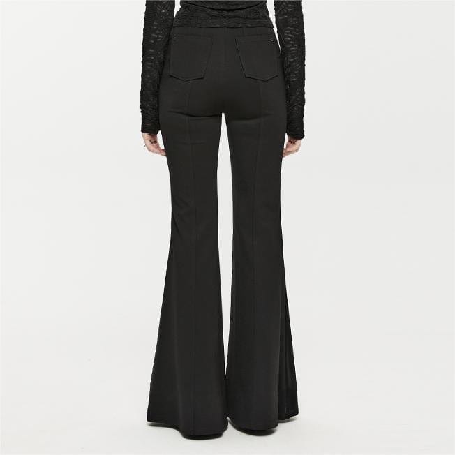 PUNK RAVE Women's Punk Faux Leather Splice Flared Pants