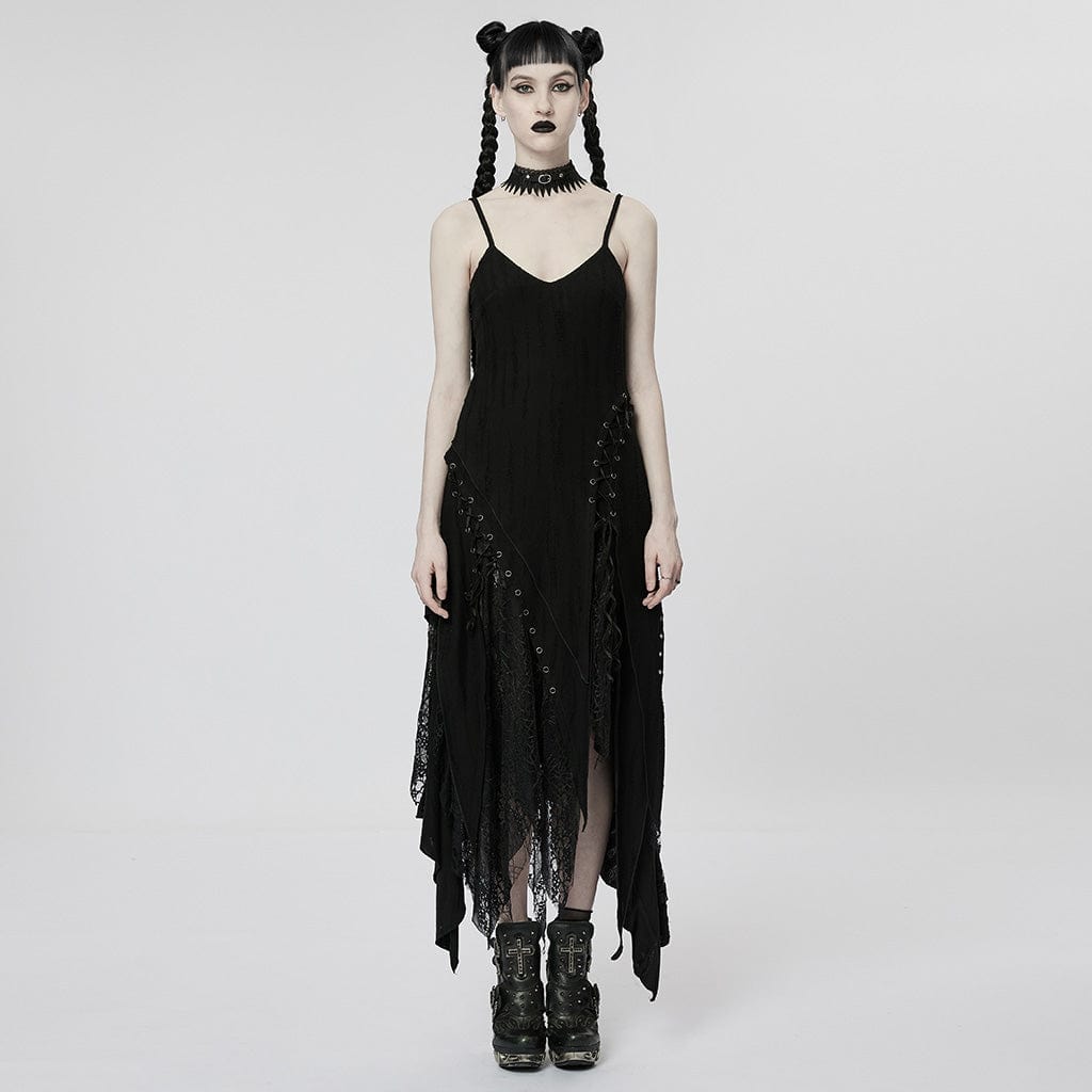 PUNK RAVE Women's Punk Irregular Mesh Splice Slip Dress