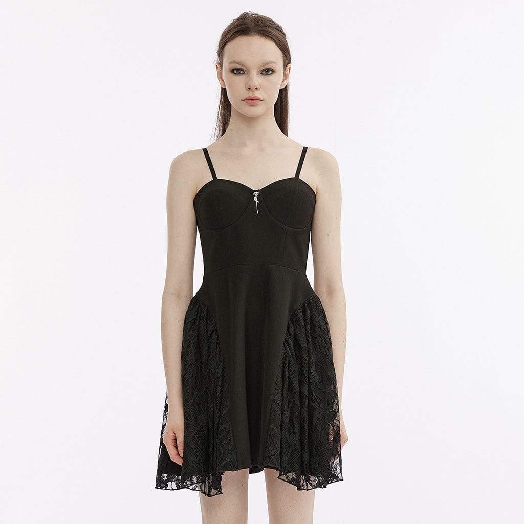 PUNK RAVE Women's Punk Lace Splice Slip Dress