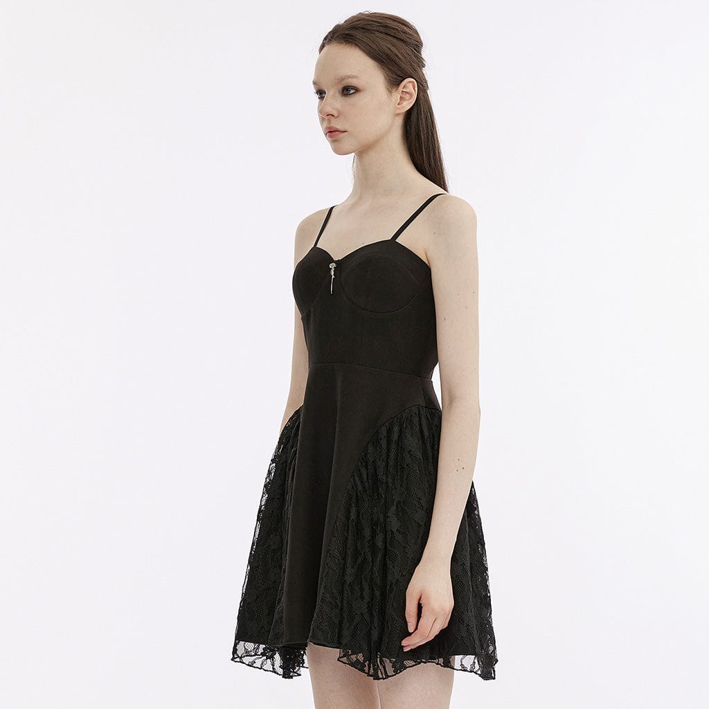 PUNK RAVE Women's Punk Lace Splice Slip Dress