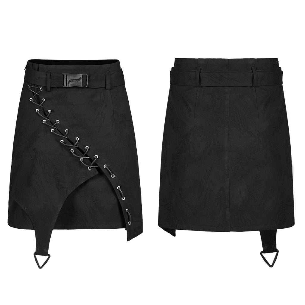 Punk Rave Women's Punk Lacing-up Jacquard Short Skirt With Belt