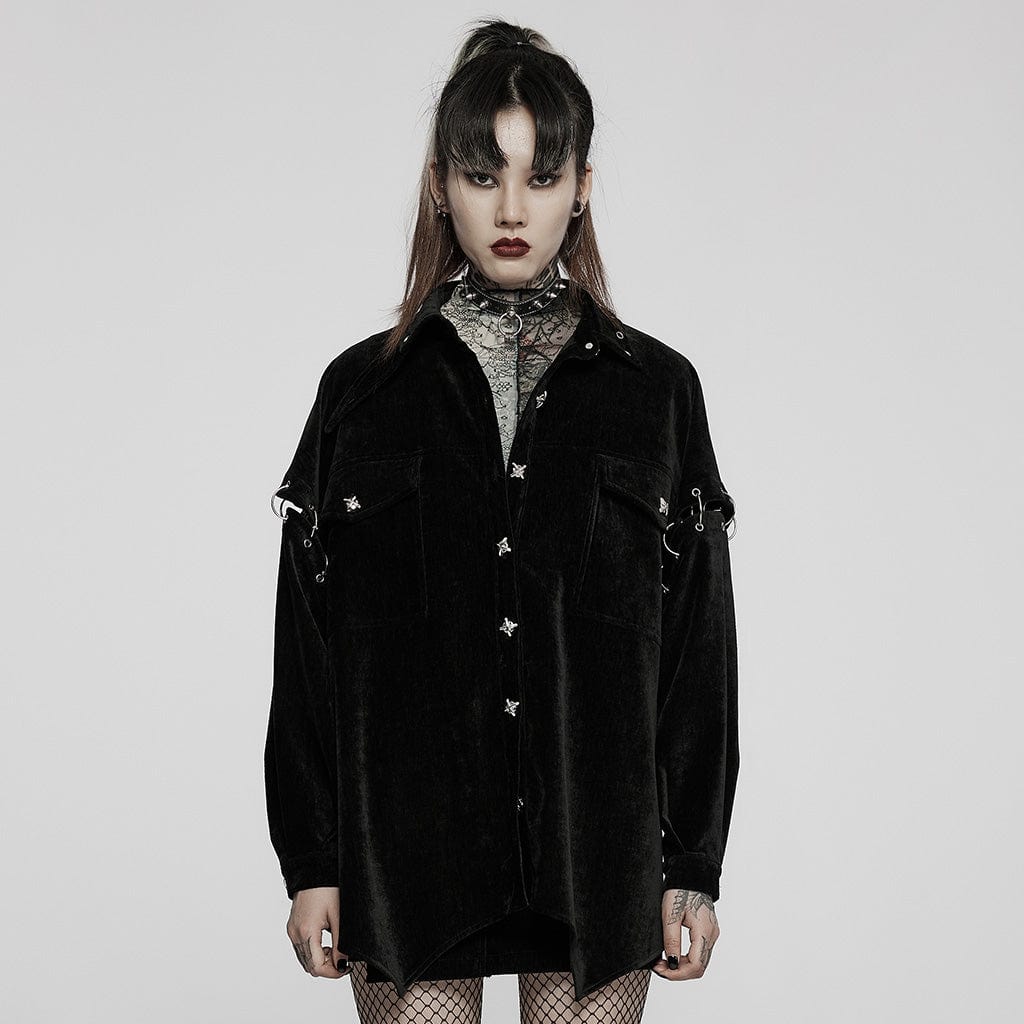 PUNK RAVE Women's Punk Loose Shirt with Detachable Sleeves