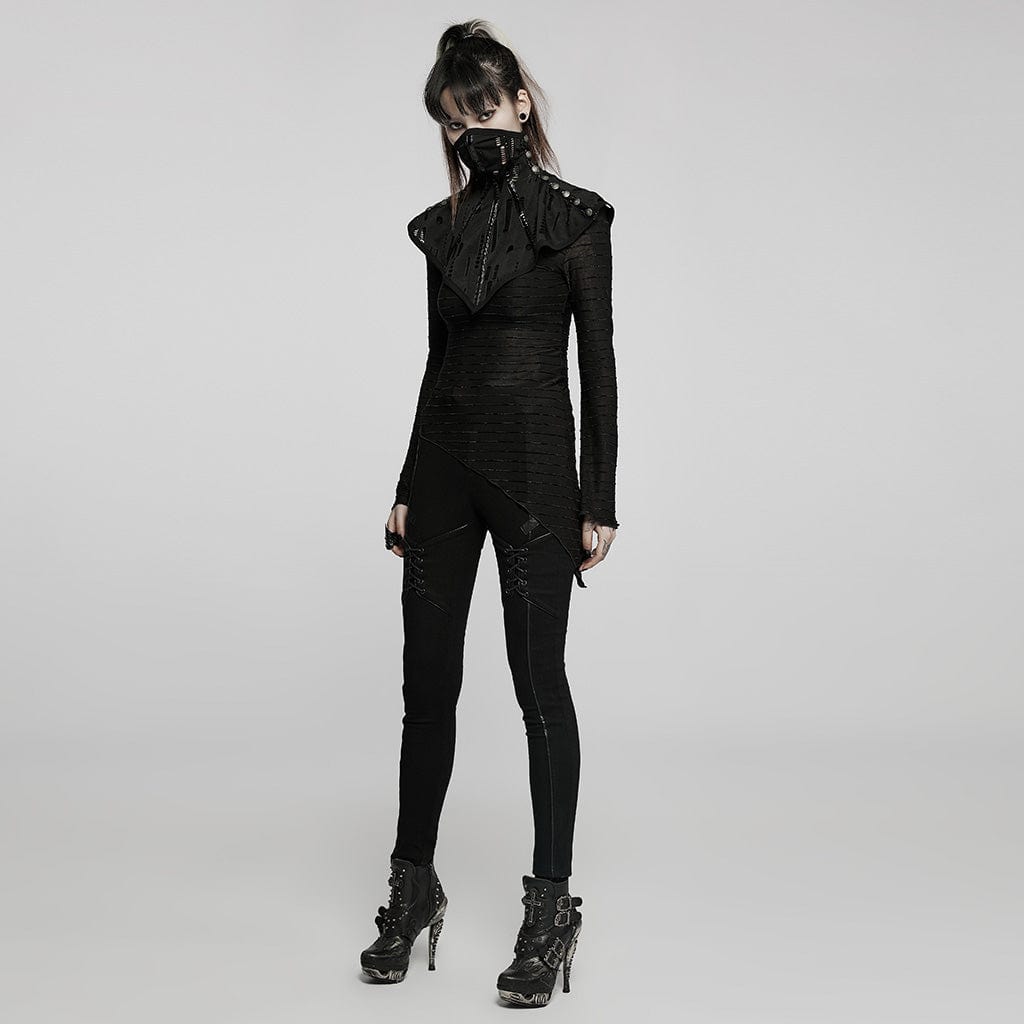 PUNK RAVE Women's Punk Ripped Mesh Cape