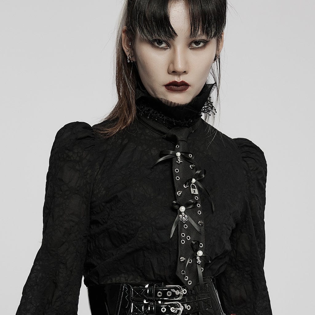 PUNK RAVE Women's Punk Rivets Bowknot Necktie