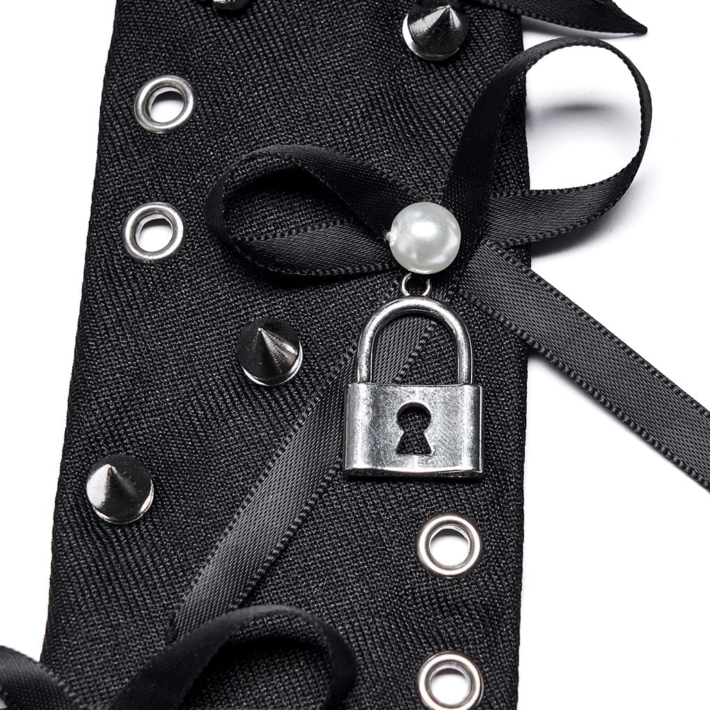 PUNK RAVE Women's Punk Rivets Bowknot Necktie