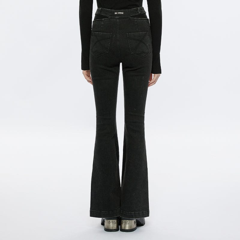 PUNK RAVE Women's Punk Split Flared Jeans