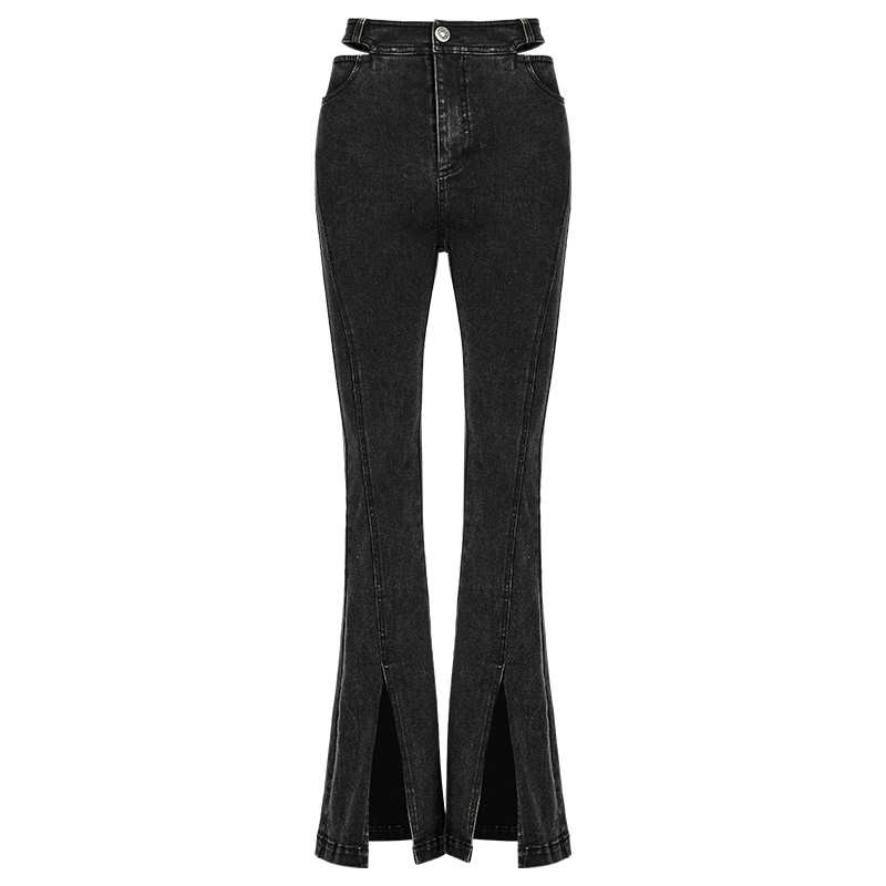 PUNK RAVE Women's Punk Split Flared Jeans