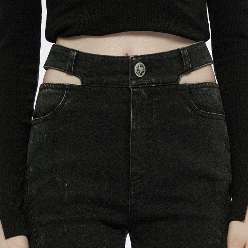 PUNK RAVE Women's Punk Split Flared Jeans