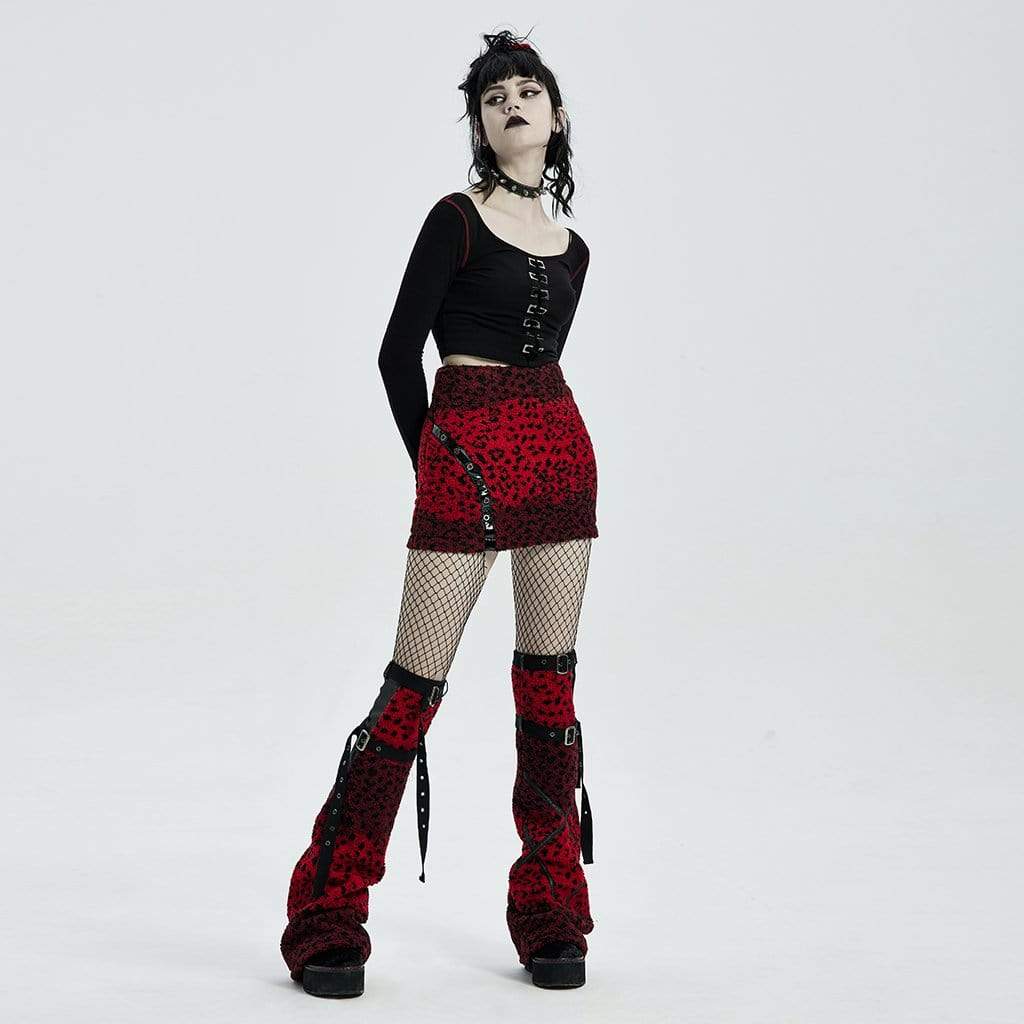 Women's Punk Woolen Long Boots Sets with Adjustable Straps