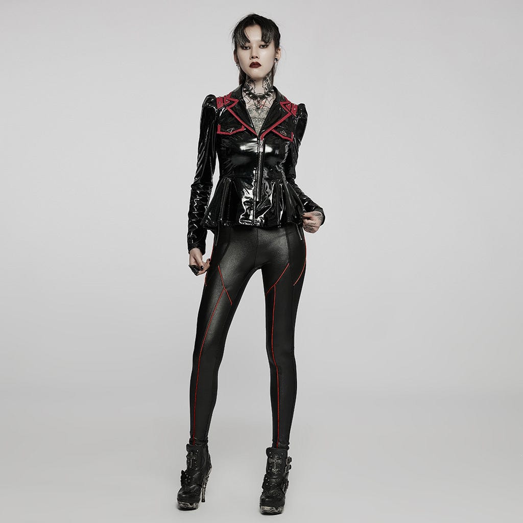 Punk Rave Women's Punk Zip Faux Leather Leggings