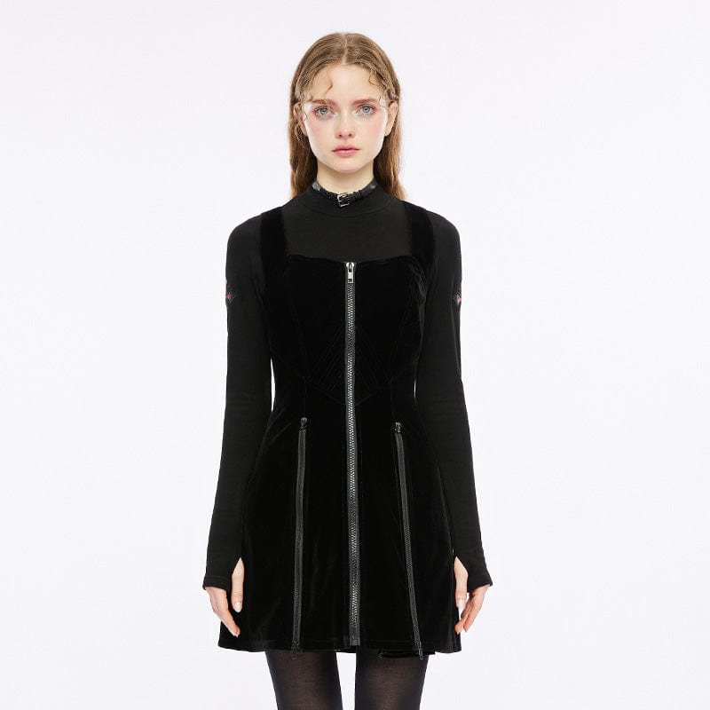 PUNK RAVE Women's Punk Zipper Split Suspender Skirt