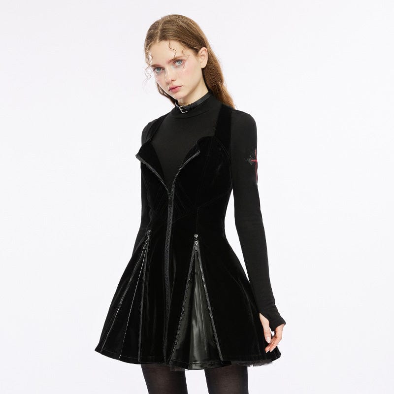 PUNK RAVE Women's Punk Zipper Split Suspender Skirt