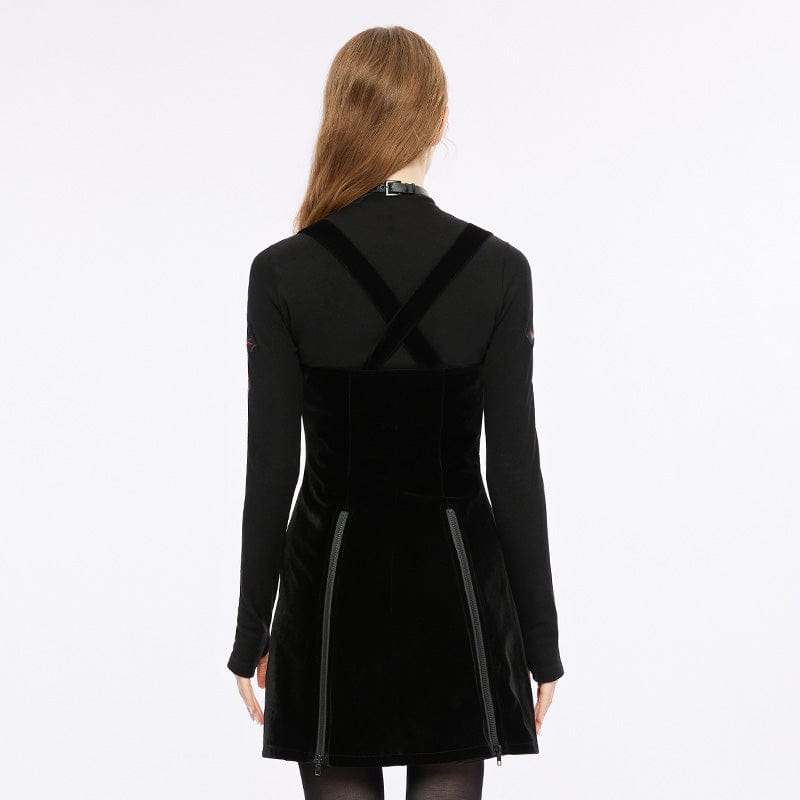 PUNK RAVE Women's Punk Zipper Split Suspender Skirt