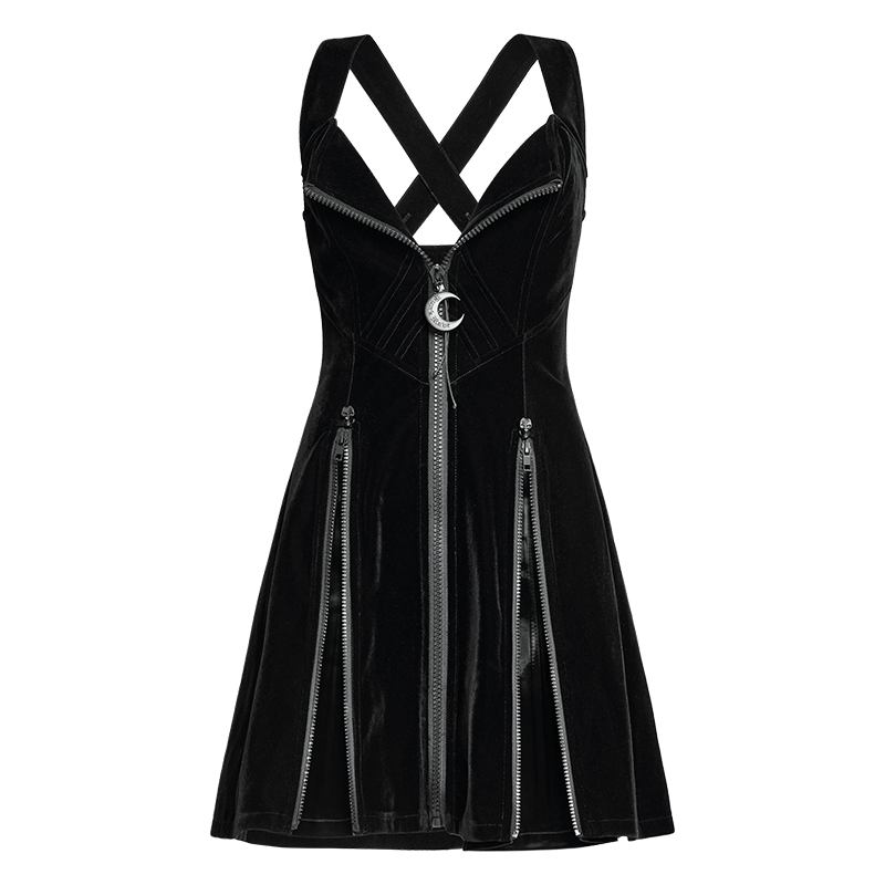 PUNK RAVE Women's Punk Zipper Split Suspender Skirt