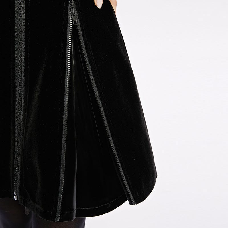 PUNK RAVE Women's Punk Zipper Split Suspender Skirt