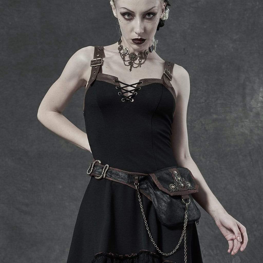 Women's Steampunk Contrast Color Gears Waistbags With Chains