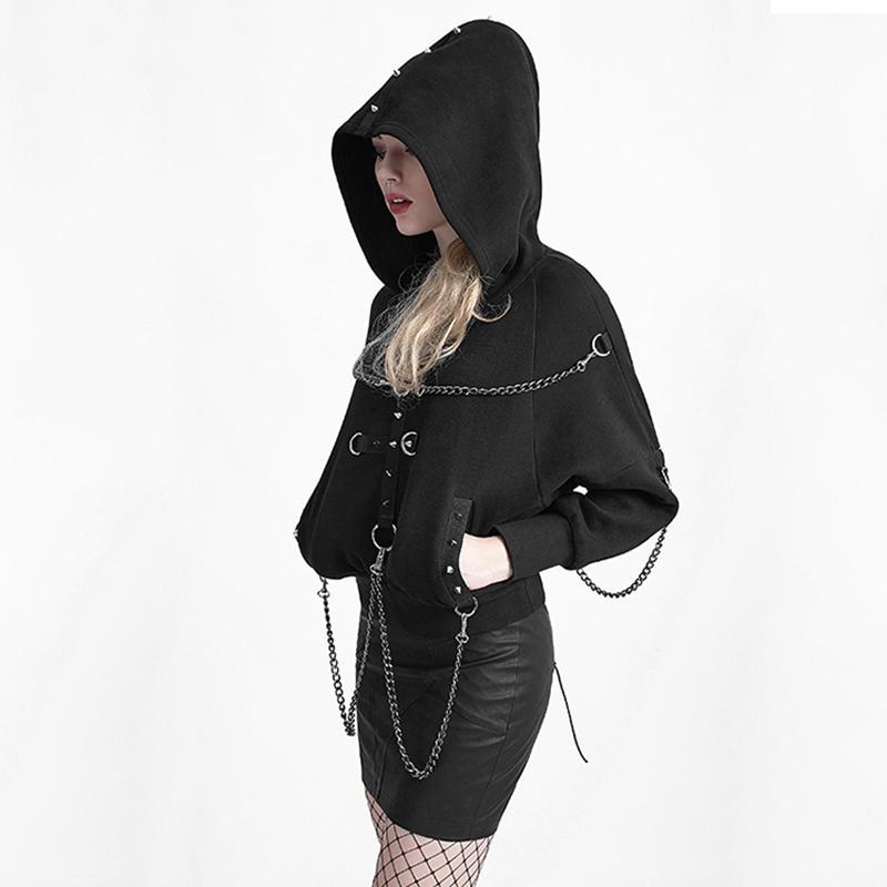Women's Punk Cross Mental Chain Hoodies Black