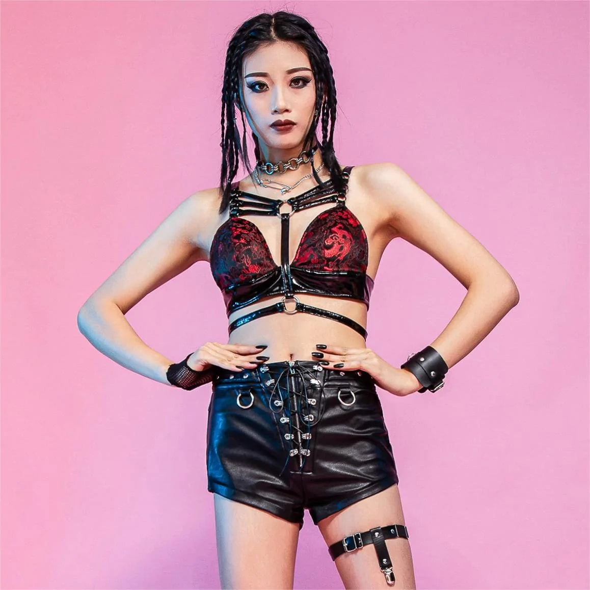 RNG Women's Gothic Floral Embroidered Strap Bustier