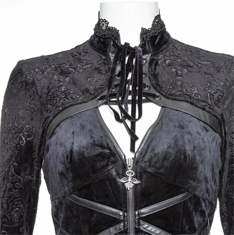 RNG Women's Gothic Plunging Embossing Mock Two-piece Dress