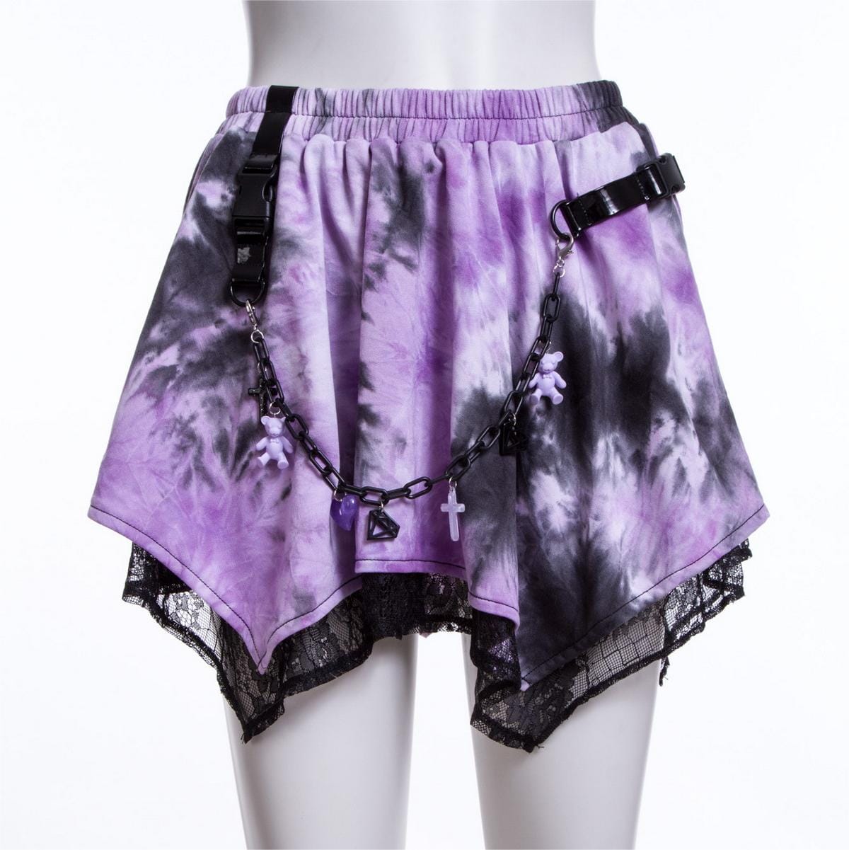 RNG Women's Grunge Irregular Lace Splice Tie-dyed Skirt