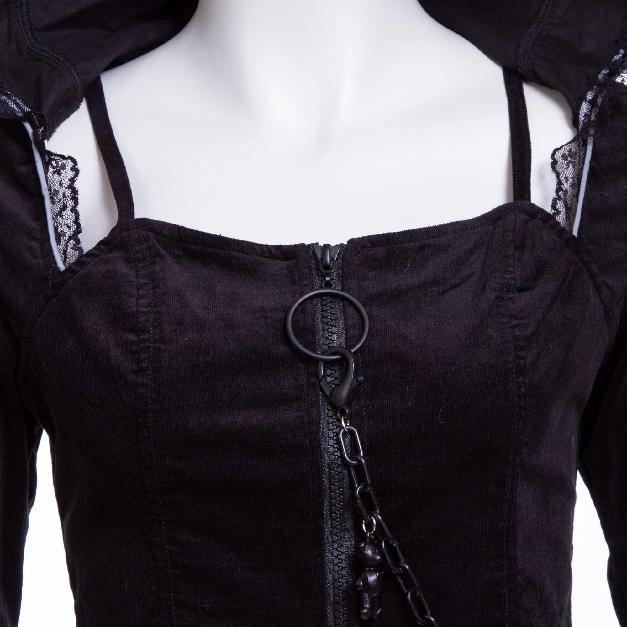 RNG Women's Grunge Lace Splice Jacket with Hood Black