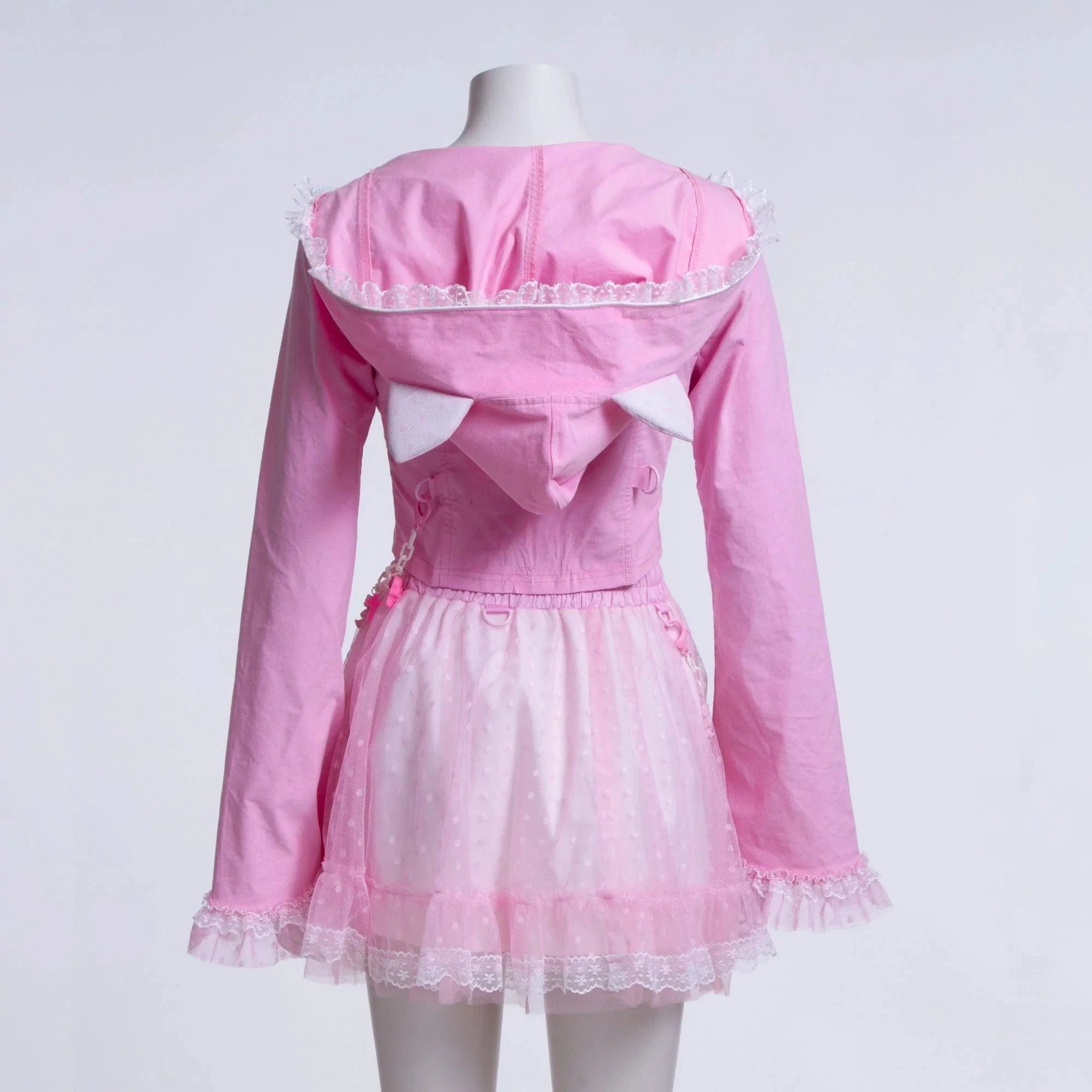 RNG Women's Grunge Lace Splice Jacket with Hood Pink