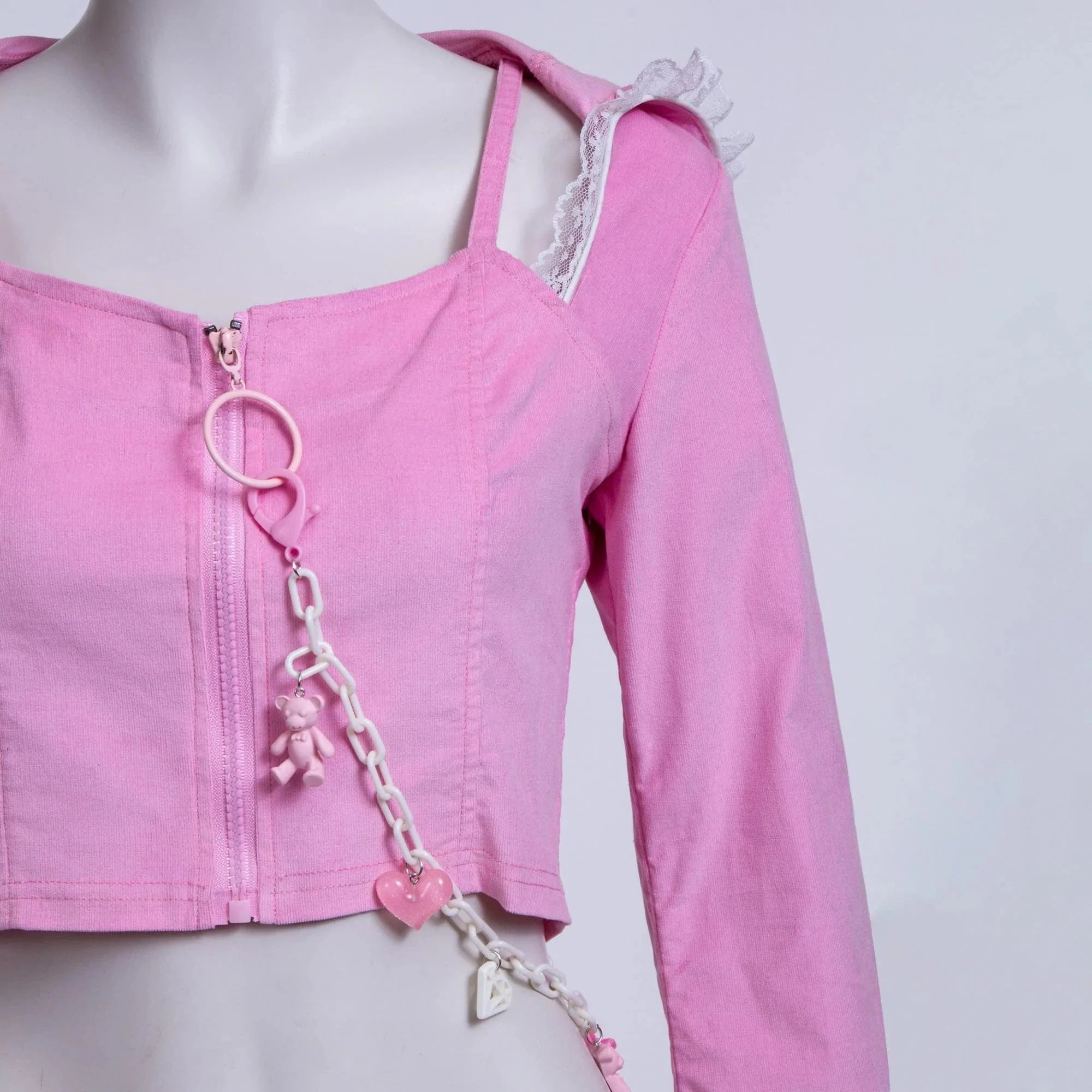 RNG Women's Grunge Lace Splice Jacket with Hood Pink