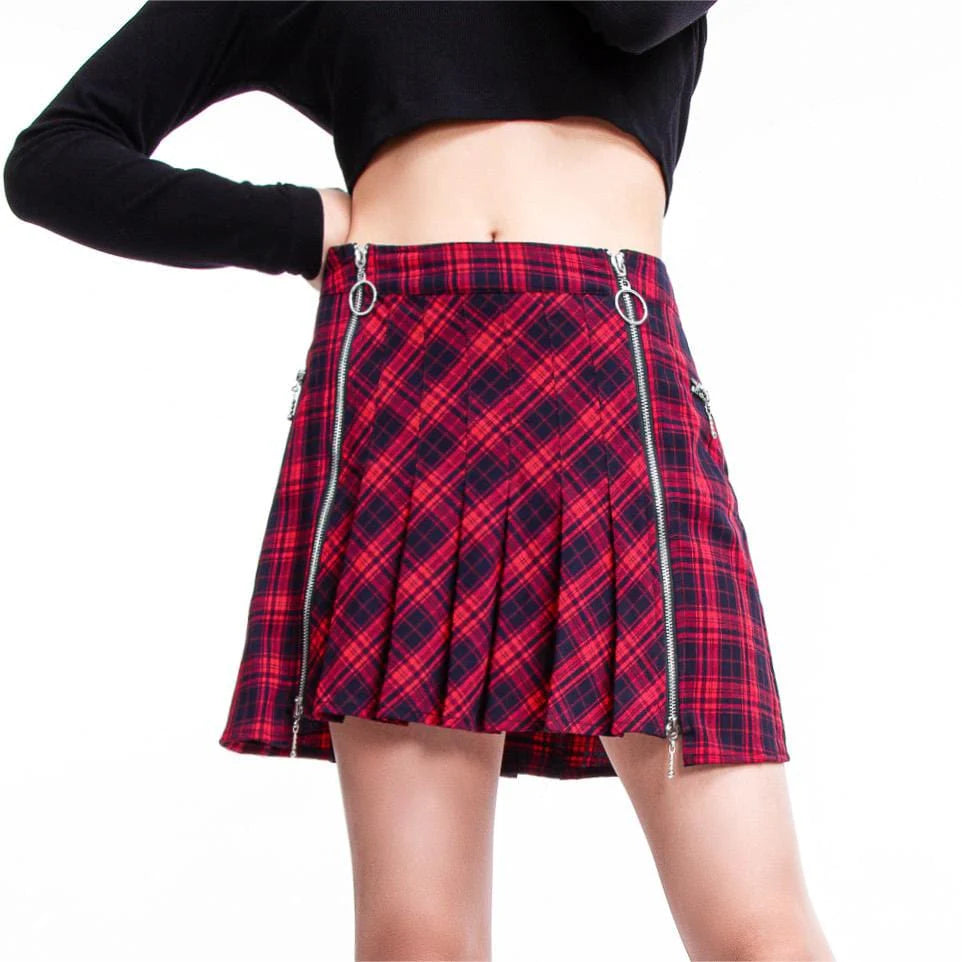 RNG Women's Grunge Plaid Pleated Skirt