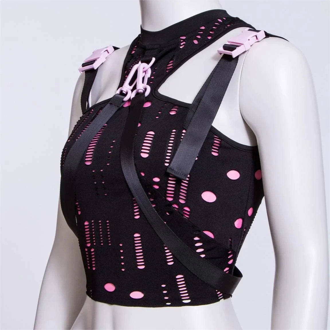 RNG Women's Grunge Ripped Straps Splice Bustier