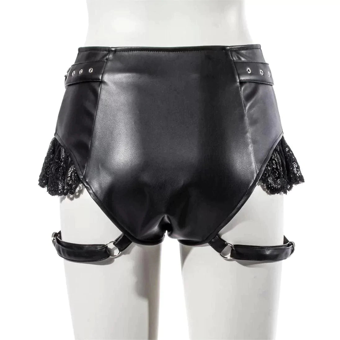 RNG Women's Punk Lace Splice Faux Leather Shorts