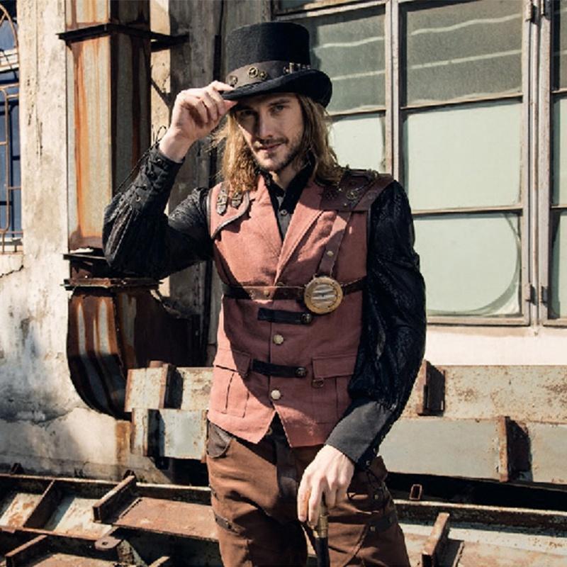 Men's Steampunk Faux Leather Accent Explorer Vest