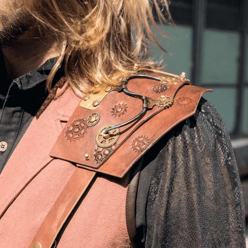 RQ-BL Men's Steampunk Faux Leather Accent Explorer Vest