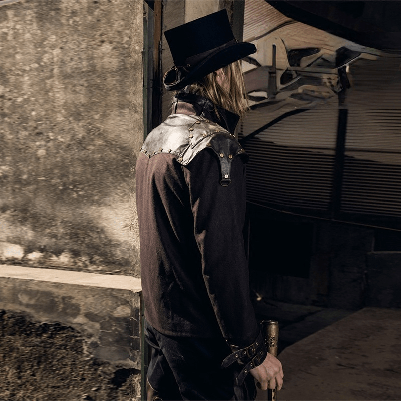 RQ-BL Men's Steampunk Faux Leather Epaulet Jacket