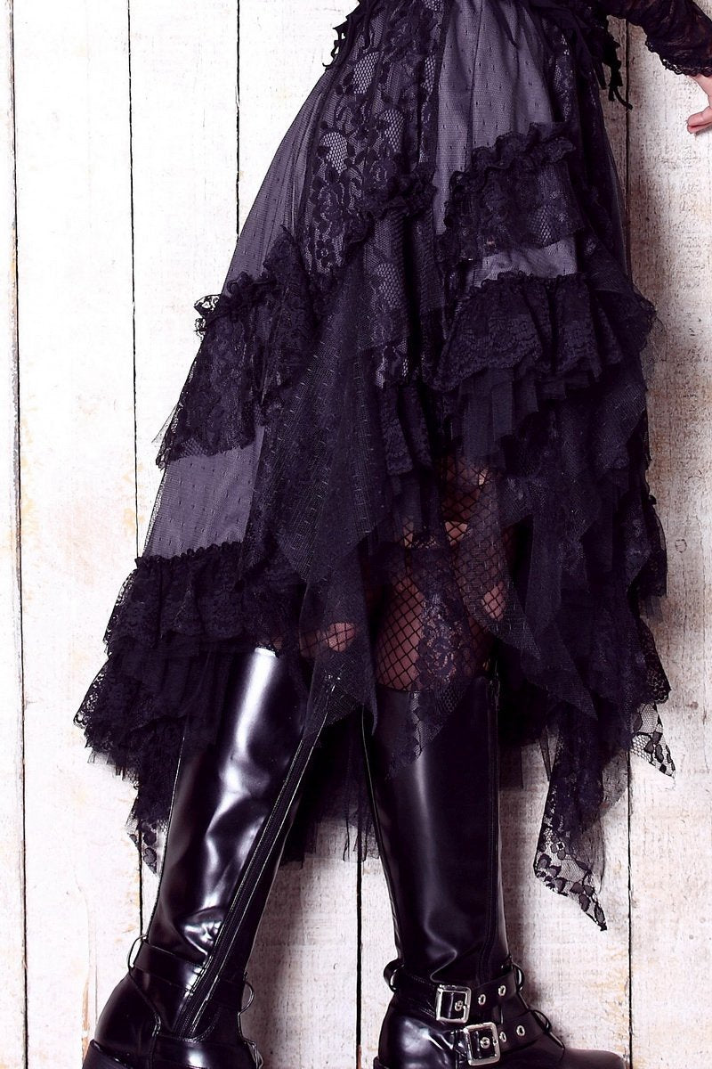 Retro Net and lace Multilayered Asymmetric Skirt