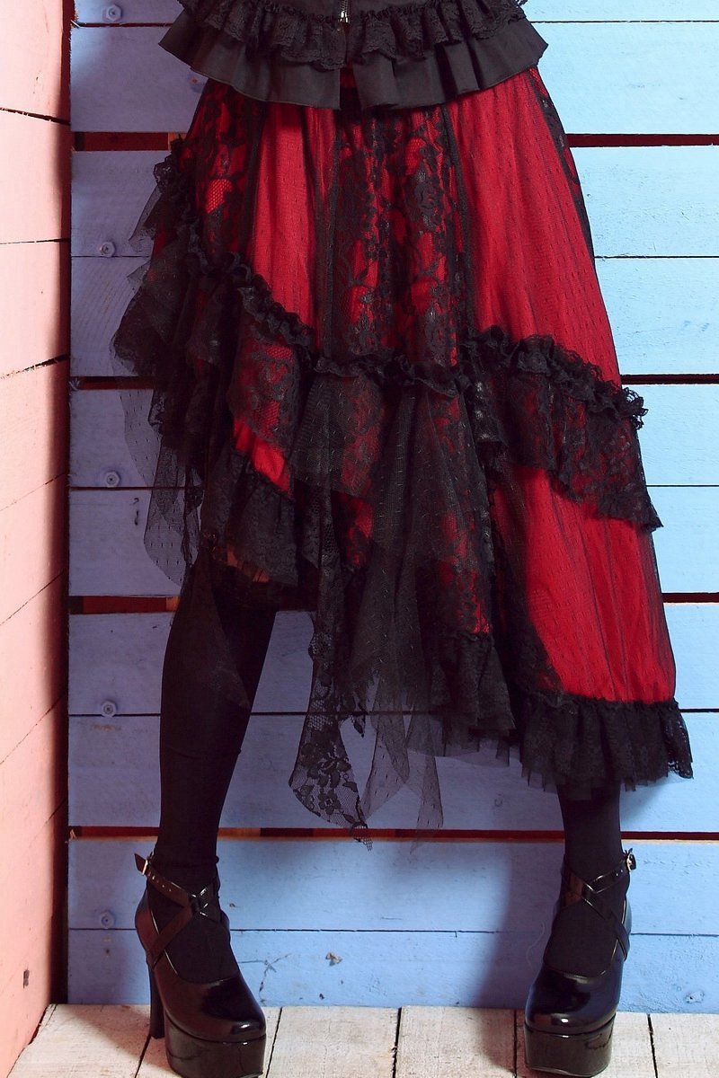 Retro Net and lace Multilayered Asymmetric Skirt