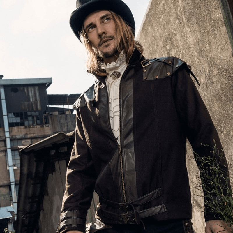 RQ-BL Steampunk Leather Epaulet Jacket