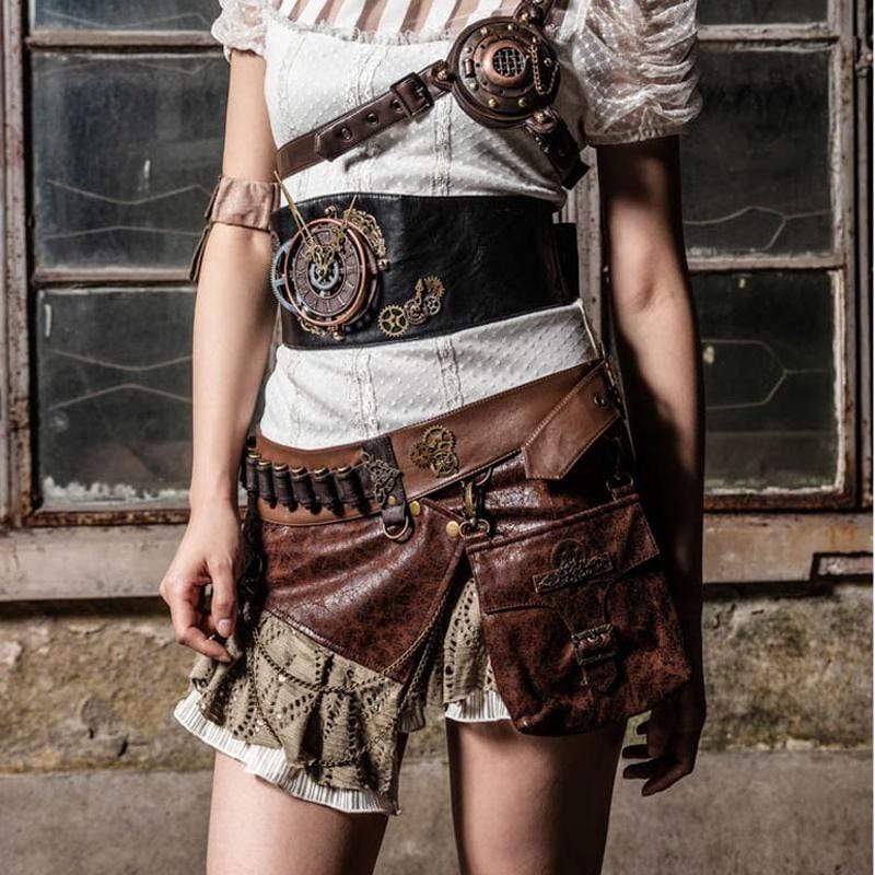 RQ-BL Steampunk short Wraparound Skirt With Pouch