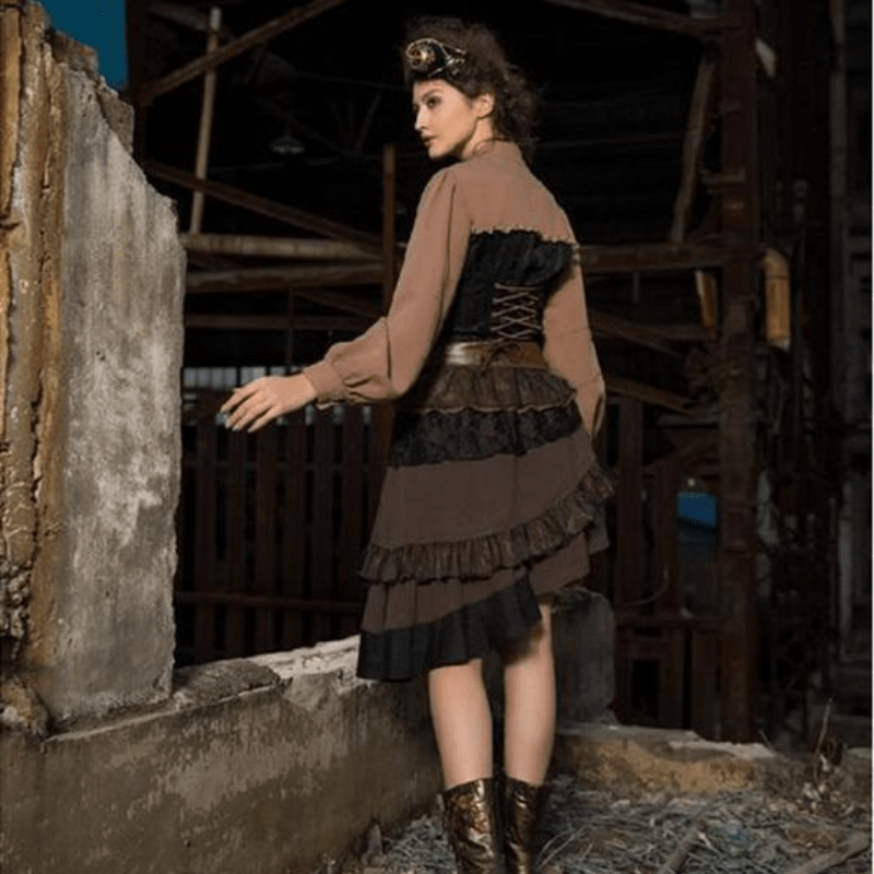 Women's Assymmetrical Net and Lace Frilled Steampunk Skirt