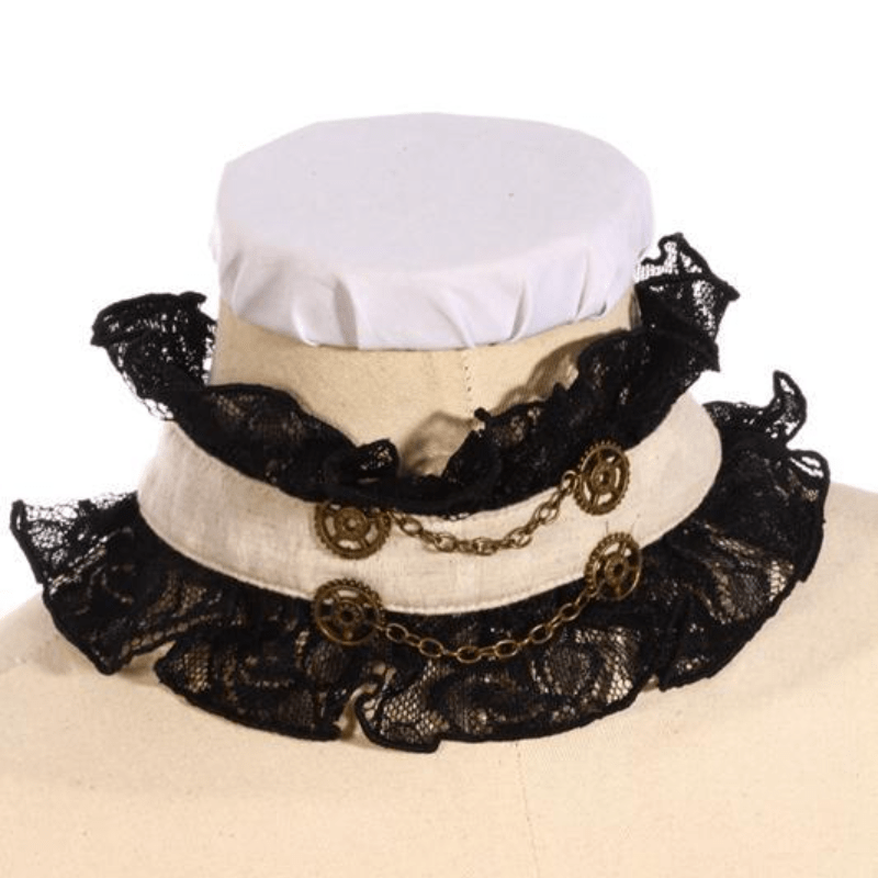 RQ-BL Women's Black & White Frilled Steampunk Shirt