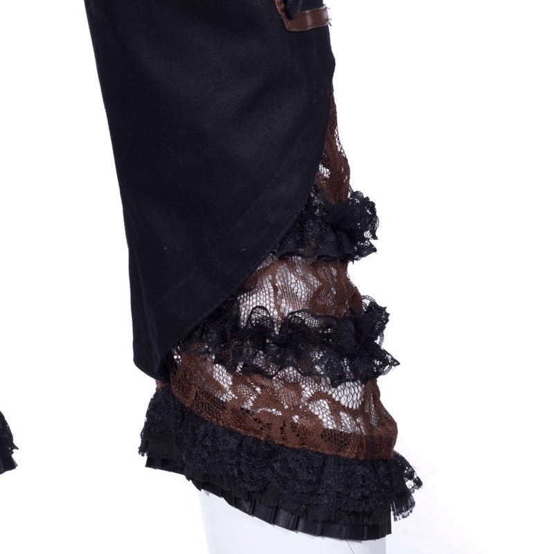 Women's Faux Leather and Lace Steampunk Crop Pants