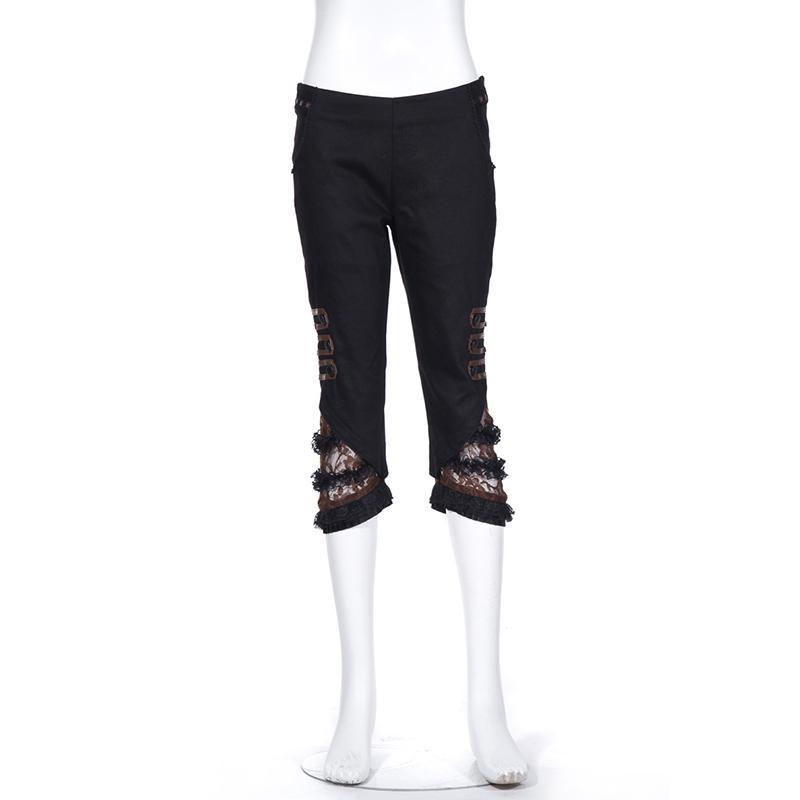 Women's Faux Leather and Lace Steampunk Crop Pants