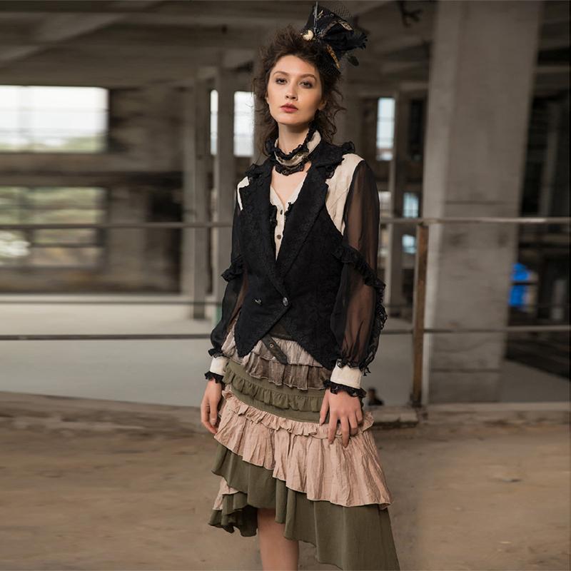 RQ-BL Women's Goth Vest With Lace Trimming