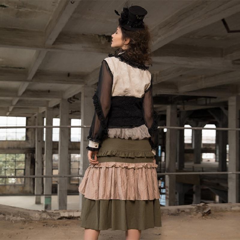 RQ-BL Women's Goth Vest With Lace Trimming