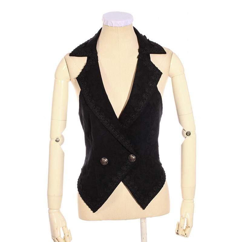 RQ-BL Women's Goth Vest With Lace Trimming
