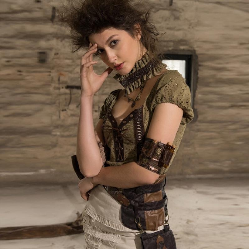 RQ-BL Women's Short Lace Top With Neck Collar