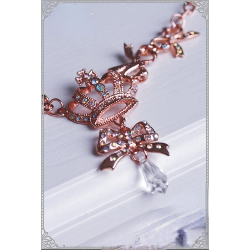RQ-BL Women's Steampunk Bowknot Crown Necklace