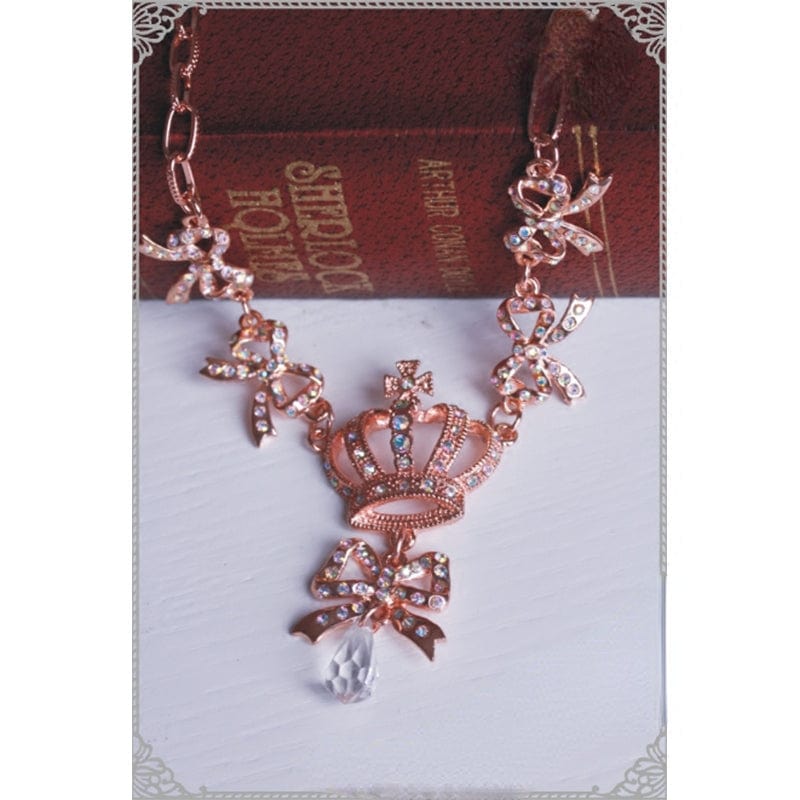 RQ-BL Women's Steampunk Bowknot Crown Necklace